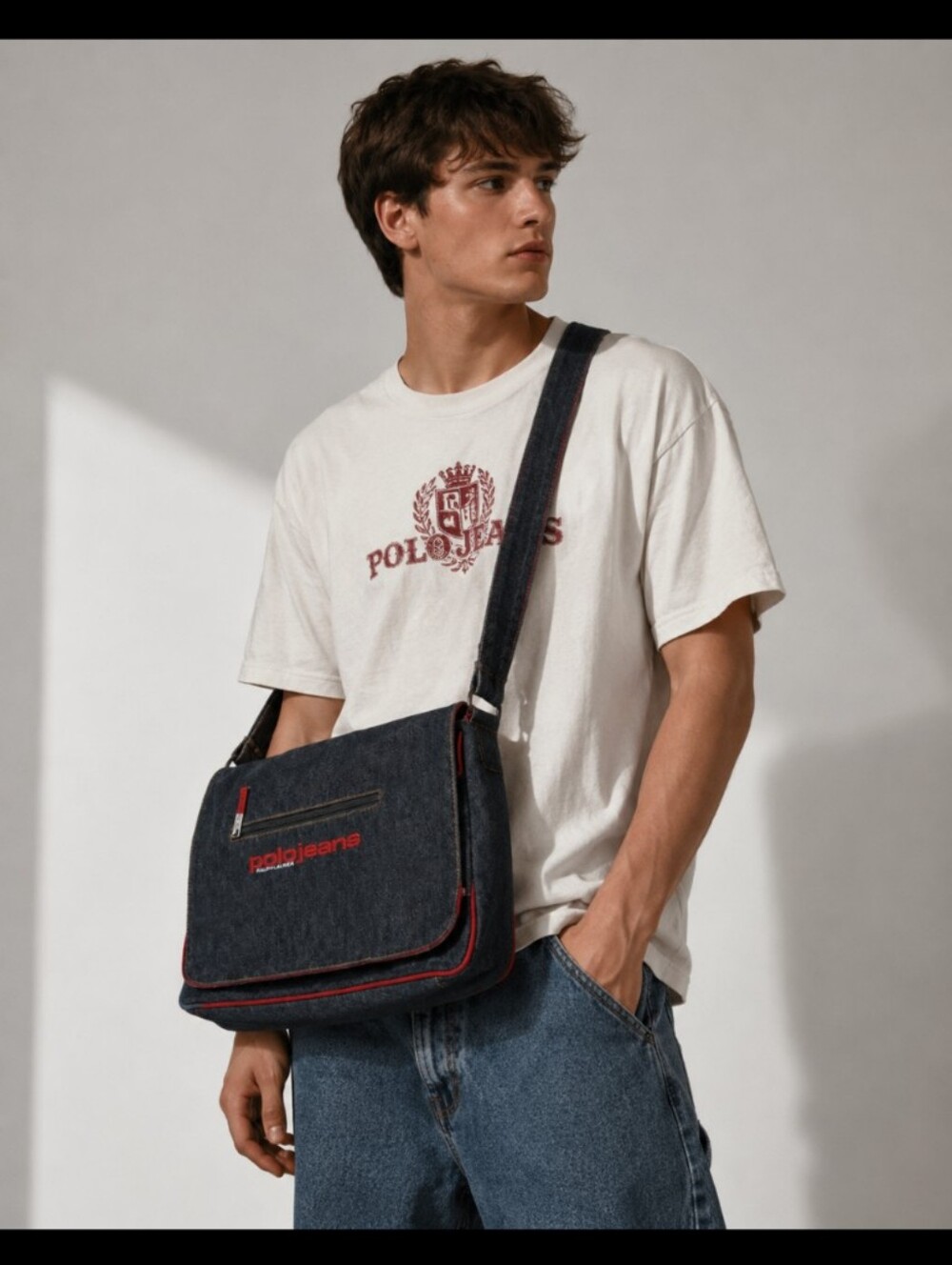 Vintage Polo Jeans Denim Messenger Bag Y2K 90s